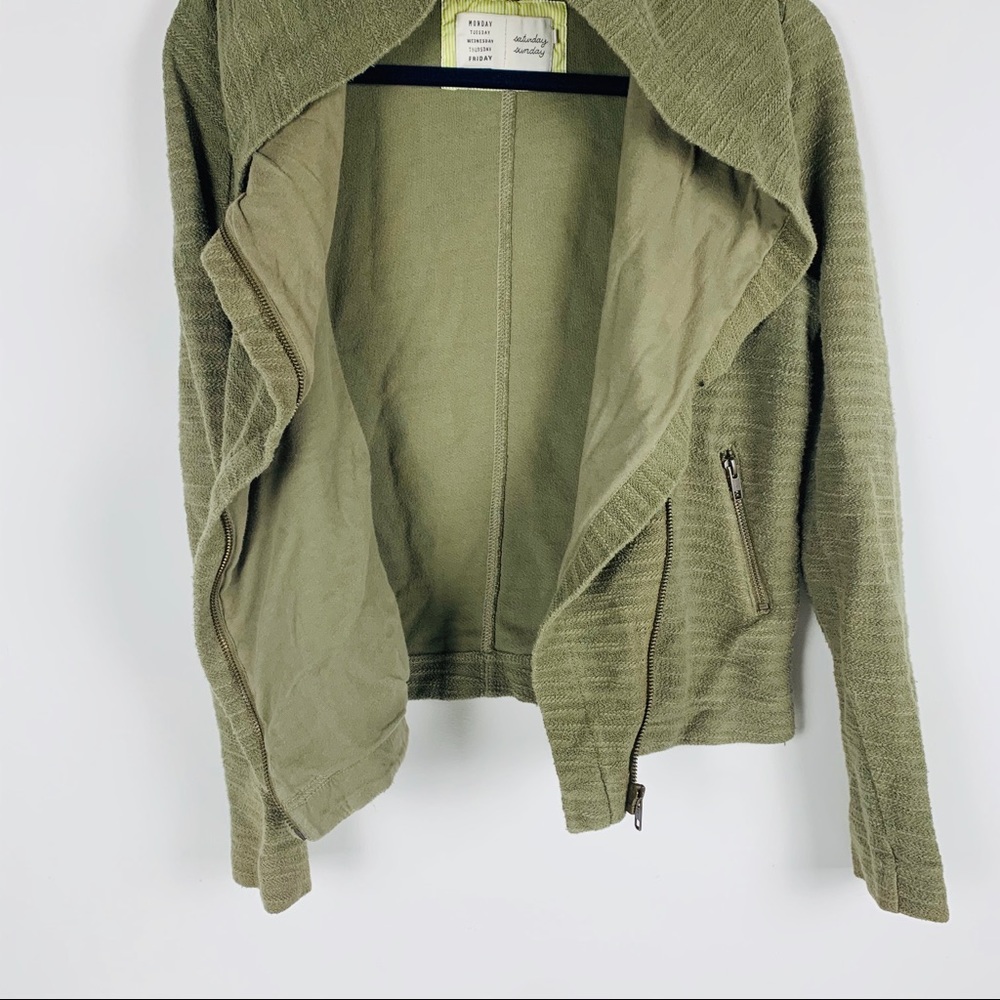 Anthropologie Saturday Sunday knit hooded Moto jacket full zip casual green XS - Picture 5 of 8